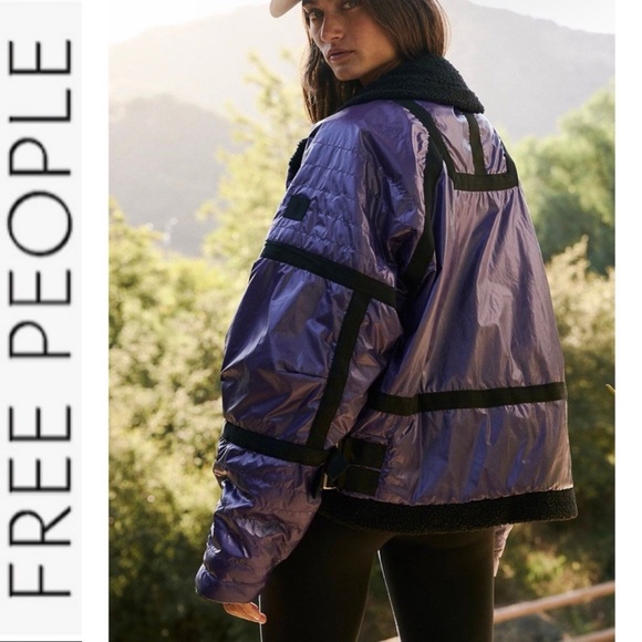 FINAL LAST CHANCE NWT FP Movement Vagabond Fleece Bomber Jacket royal purple s - Picture 2 of 16